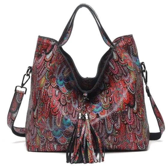 Arliwwi Brand Designer Floral Lady 100% Genuine Leather Tote Handbags New Luxury Real Leather Shiny Flower Bags For Summer GL16