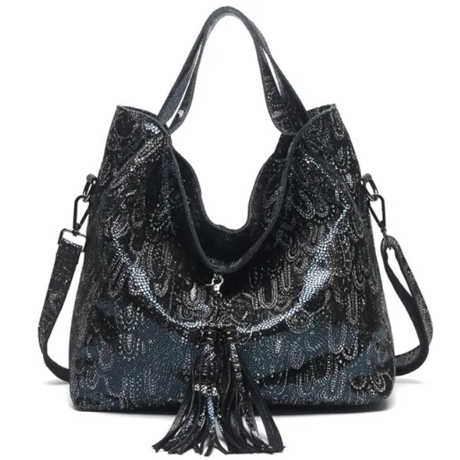 Arliwwi Brand Designer Floral Lady 100% Genuine Leather Tote Handbags New Luxury Real Leather Shiny Flower Bags For Summer GL16