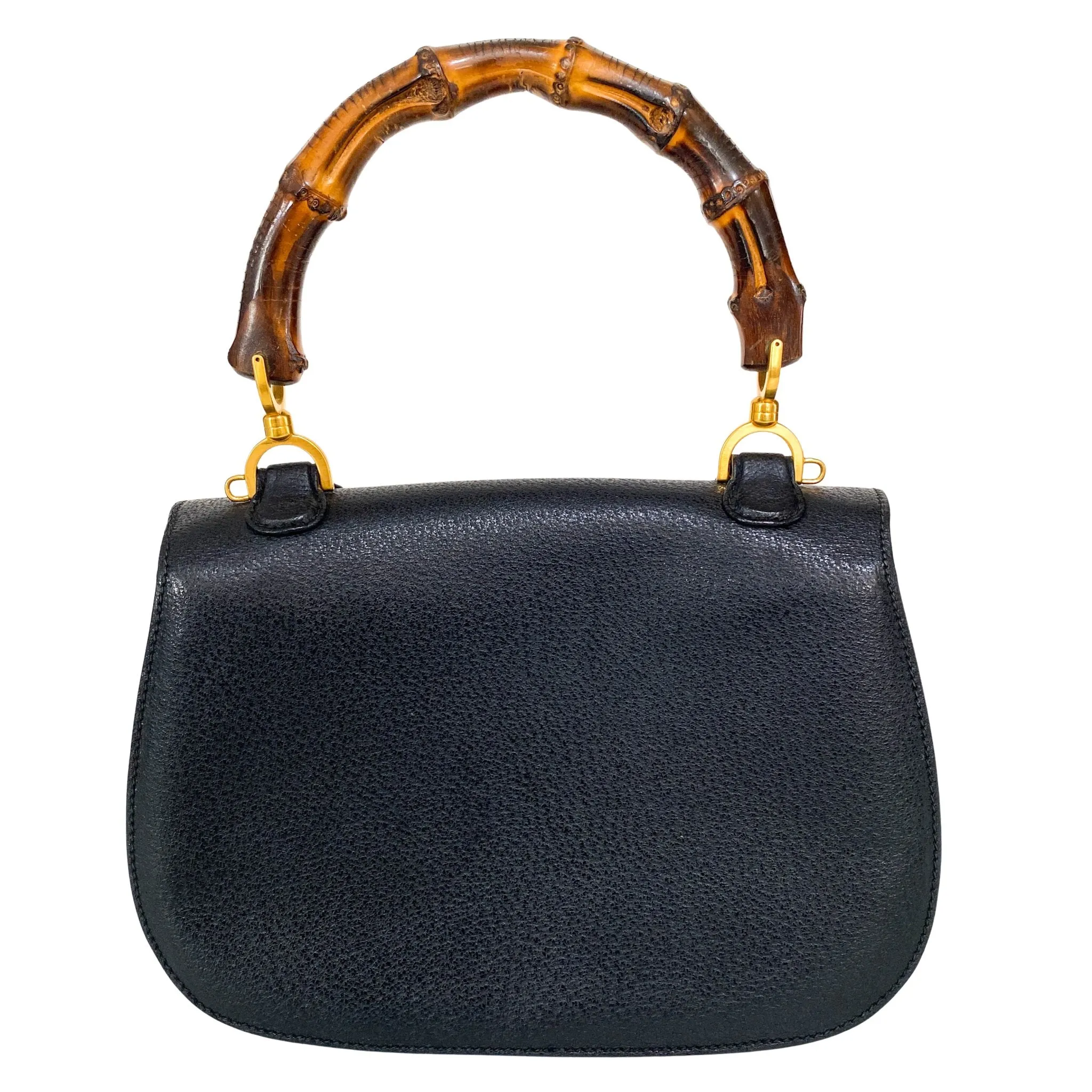 Bamboo Black Leather Shoulder Handbag