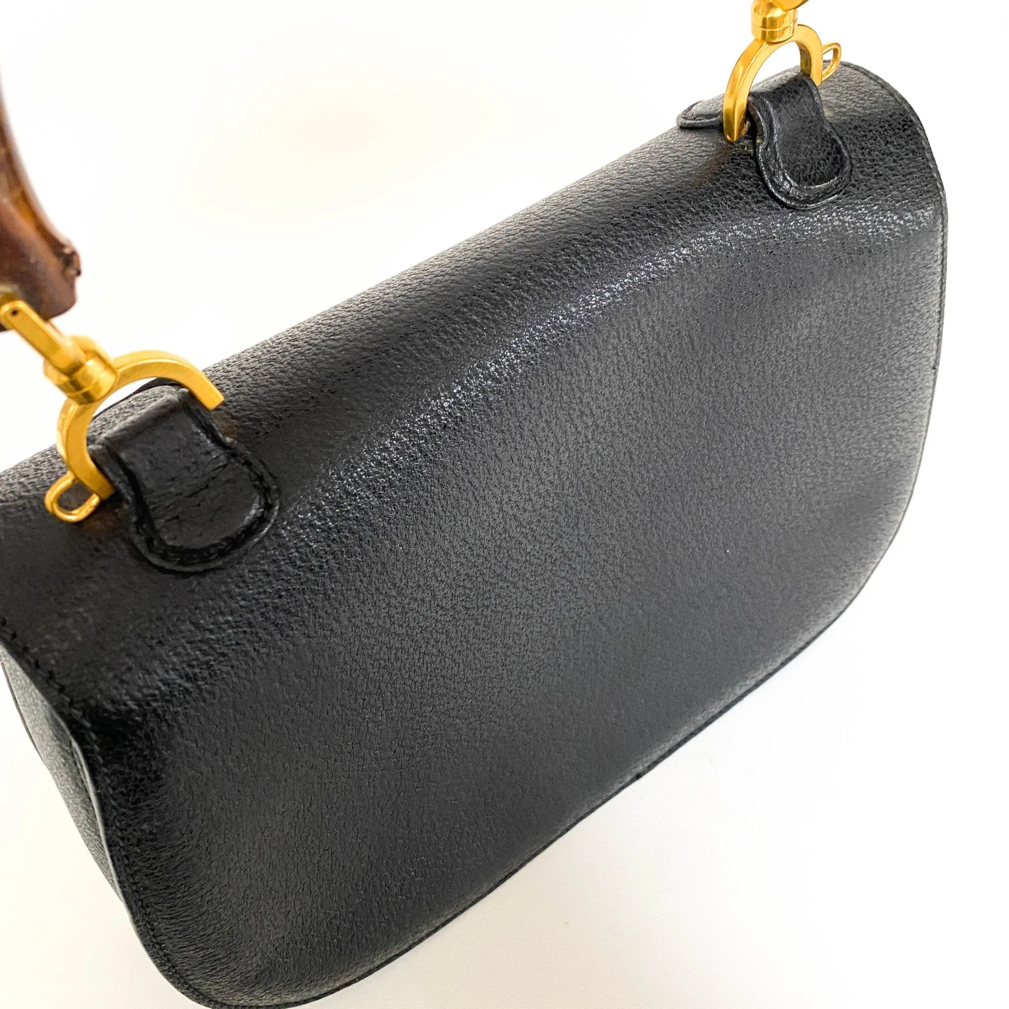 Bamboo Black Leather Shoulder Handbag