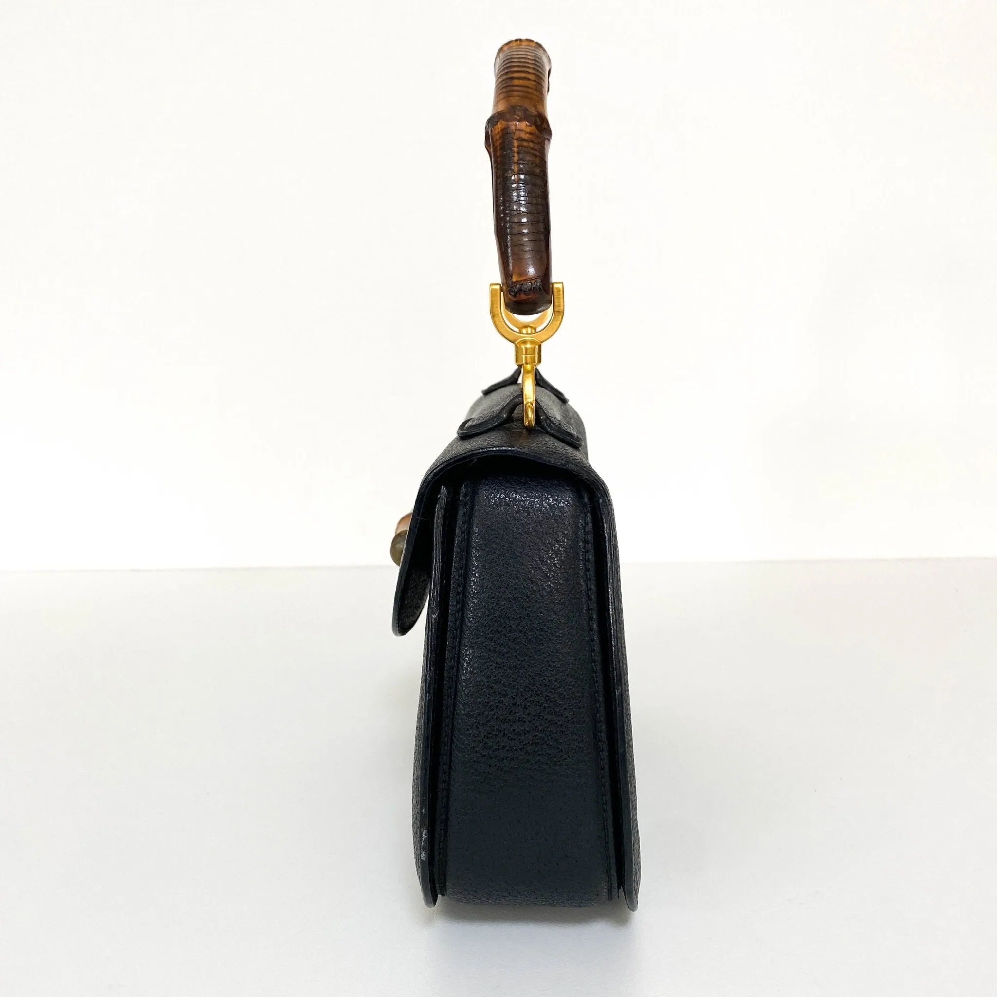 Bamboo Black Leather Shoulder Handbag