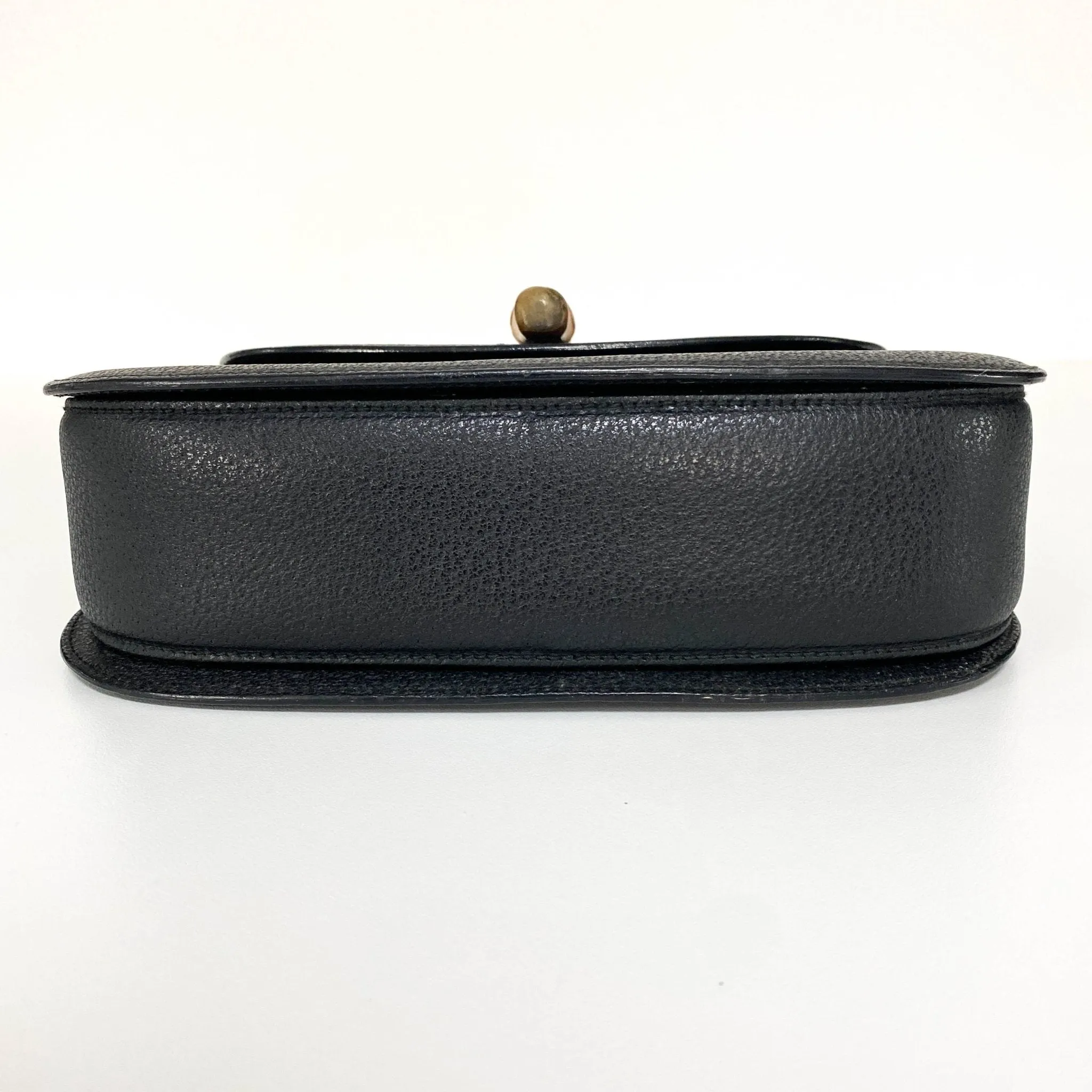 Bamboo Black Leather Shoulder Handbag