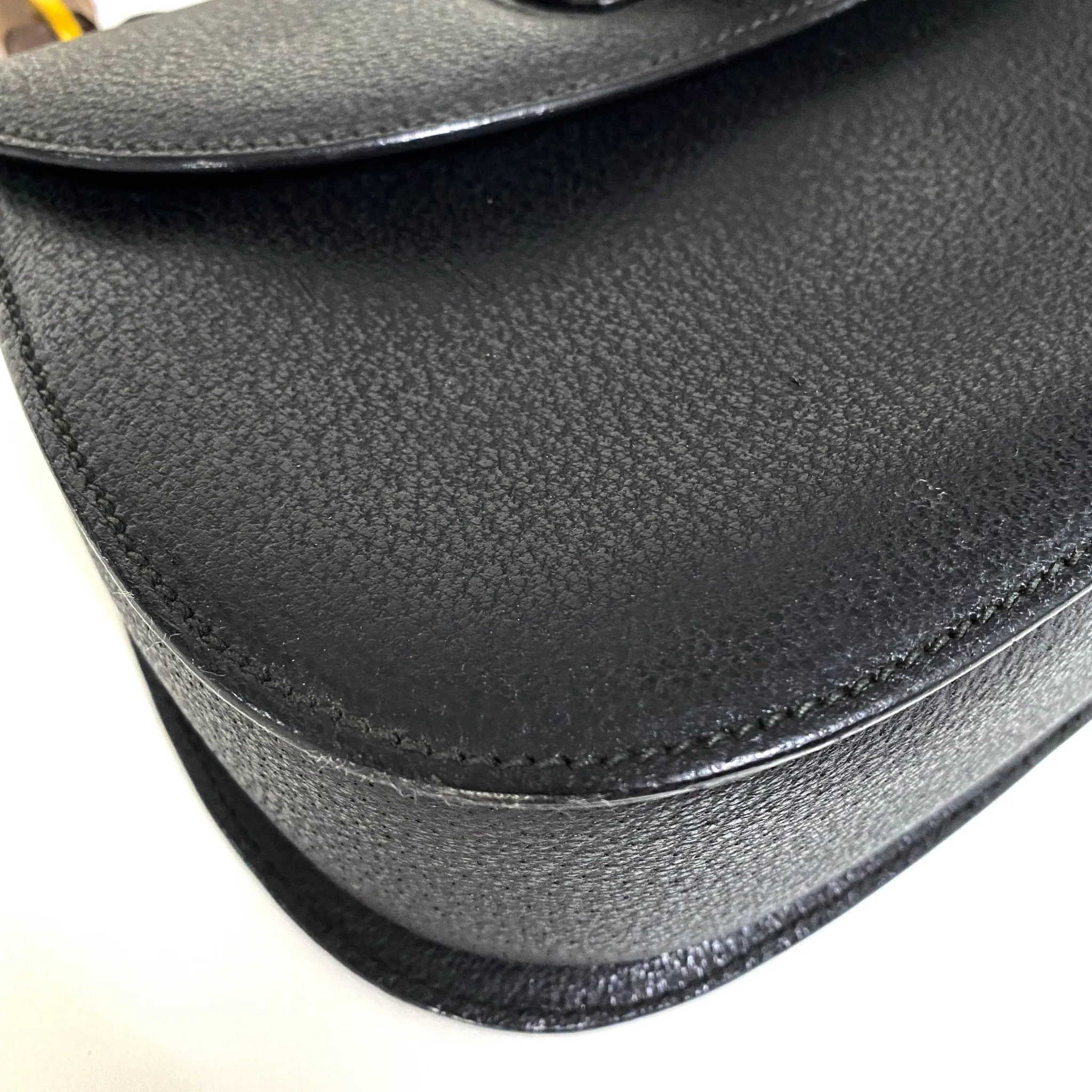 Bamboo Black Leather Shoulder Handbag