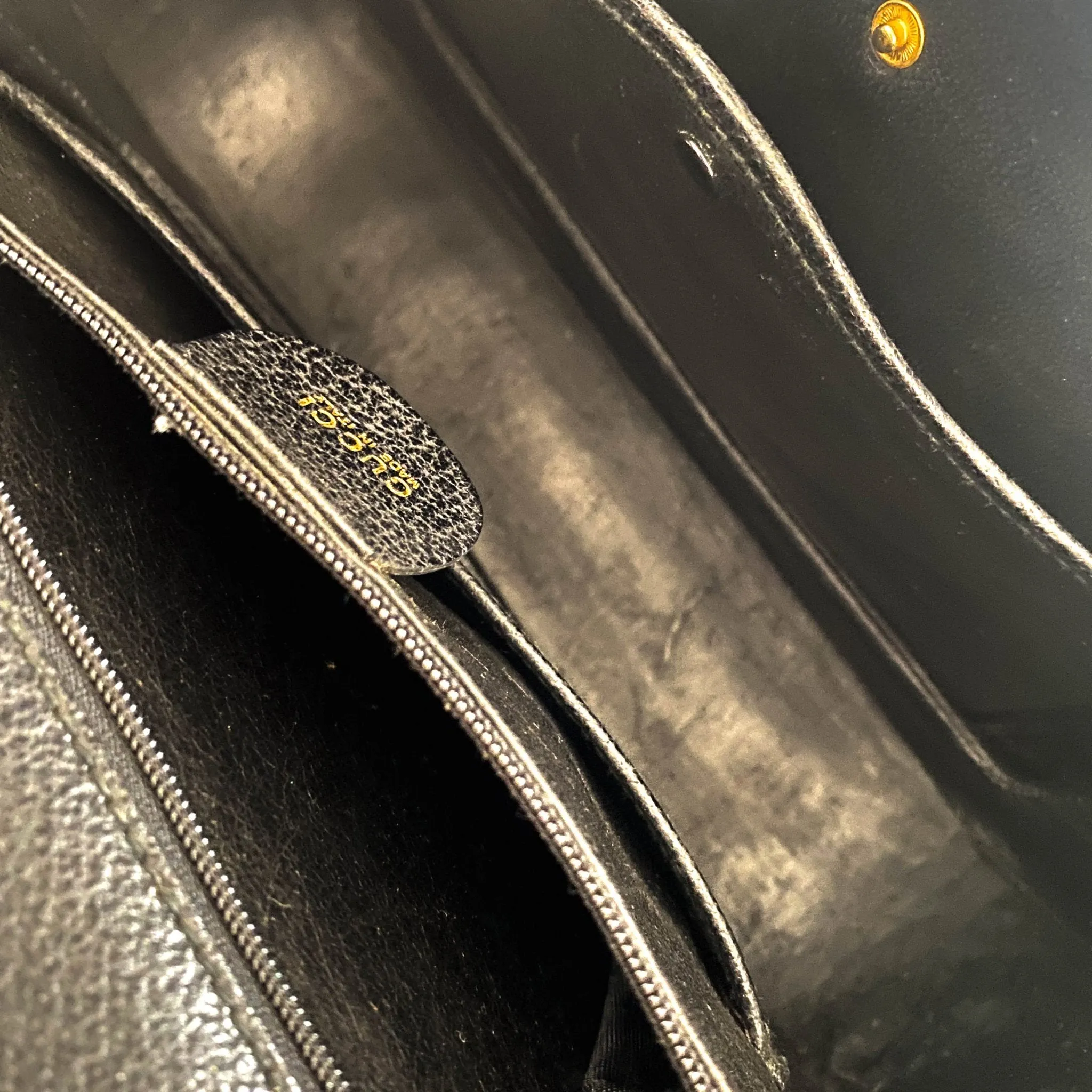 Bamboo Black Leather Shoulder Handbag