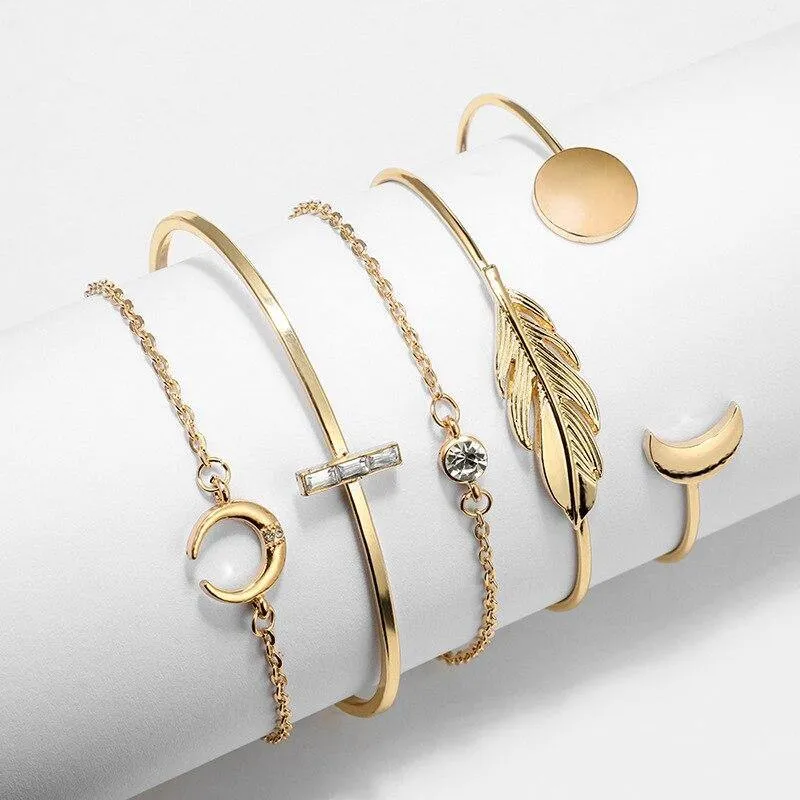 Best selling popular women's moon feather alloy word bracelet bracelet