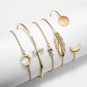 Best selling popular women's moon feather alloy word bracelet bracelet