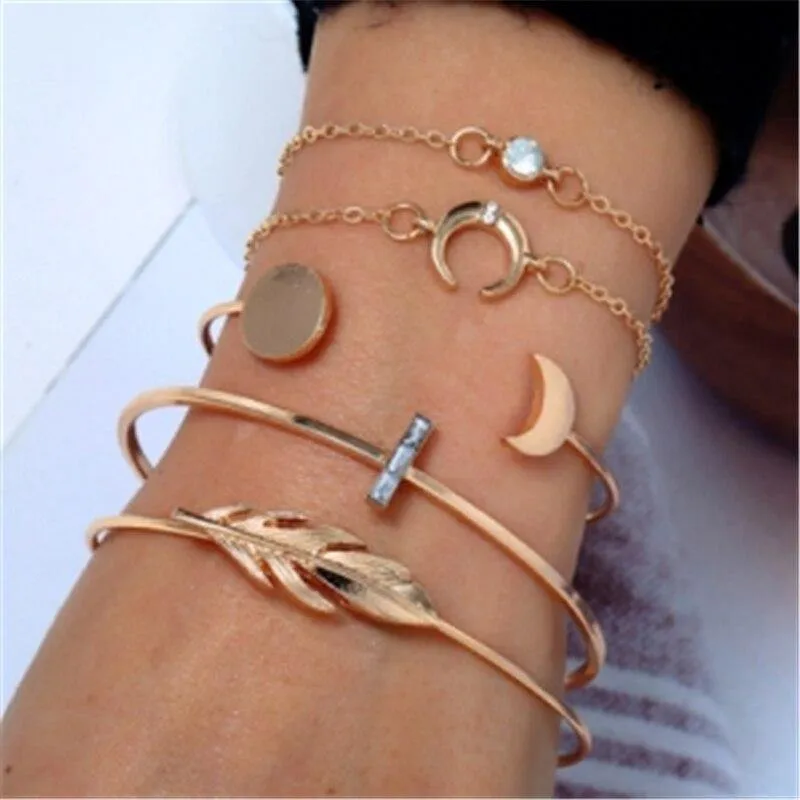 Best selling popular women's moon feather alloy word bracelet bracelet