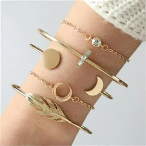 Best selling popular women's moon feather alloy word bracelet bracelet