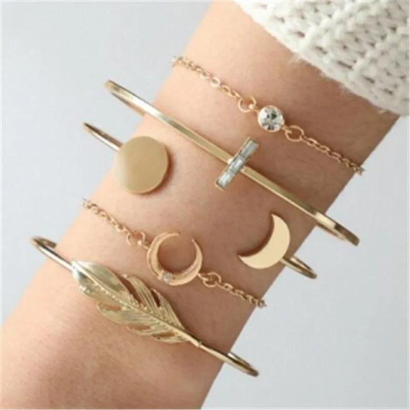 Best selling popular women's moon feather alloy word bracelet bracelet