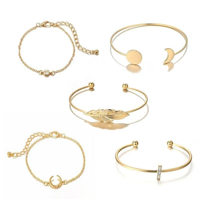 Best selling popular women's moon feather alloy word bracelet bracelet