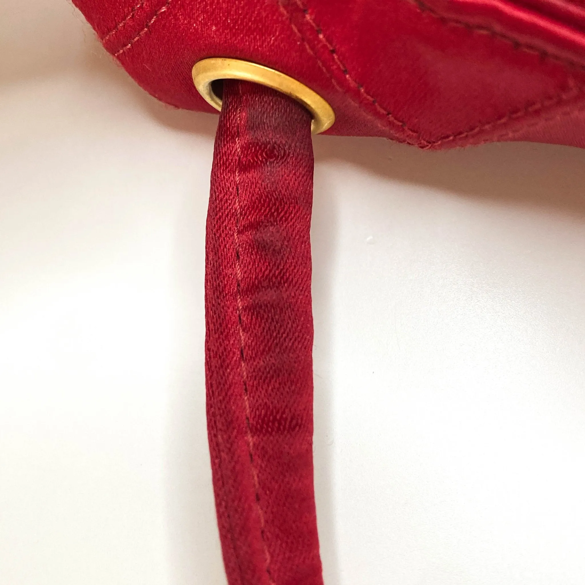 Bicolore Satin Hand Bag Coco Mark Red Gold Metal Fittings