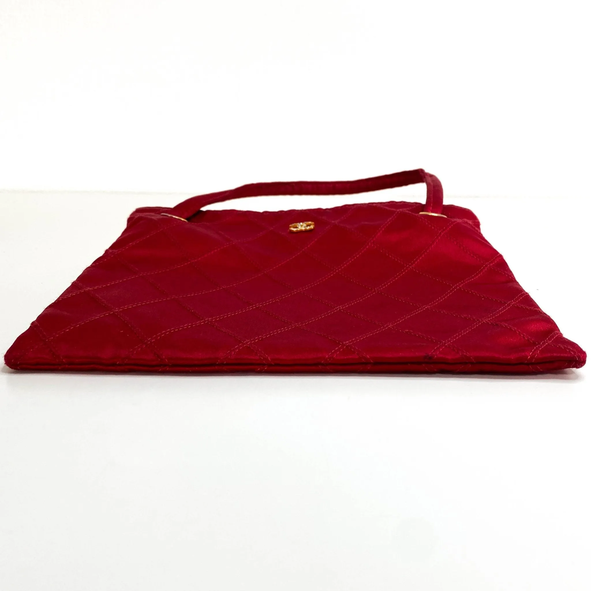 Bicolore Satin Hand Bag Coco Mark Red Gold Metal Fittings