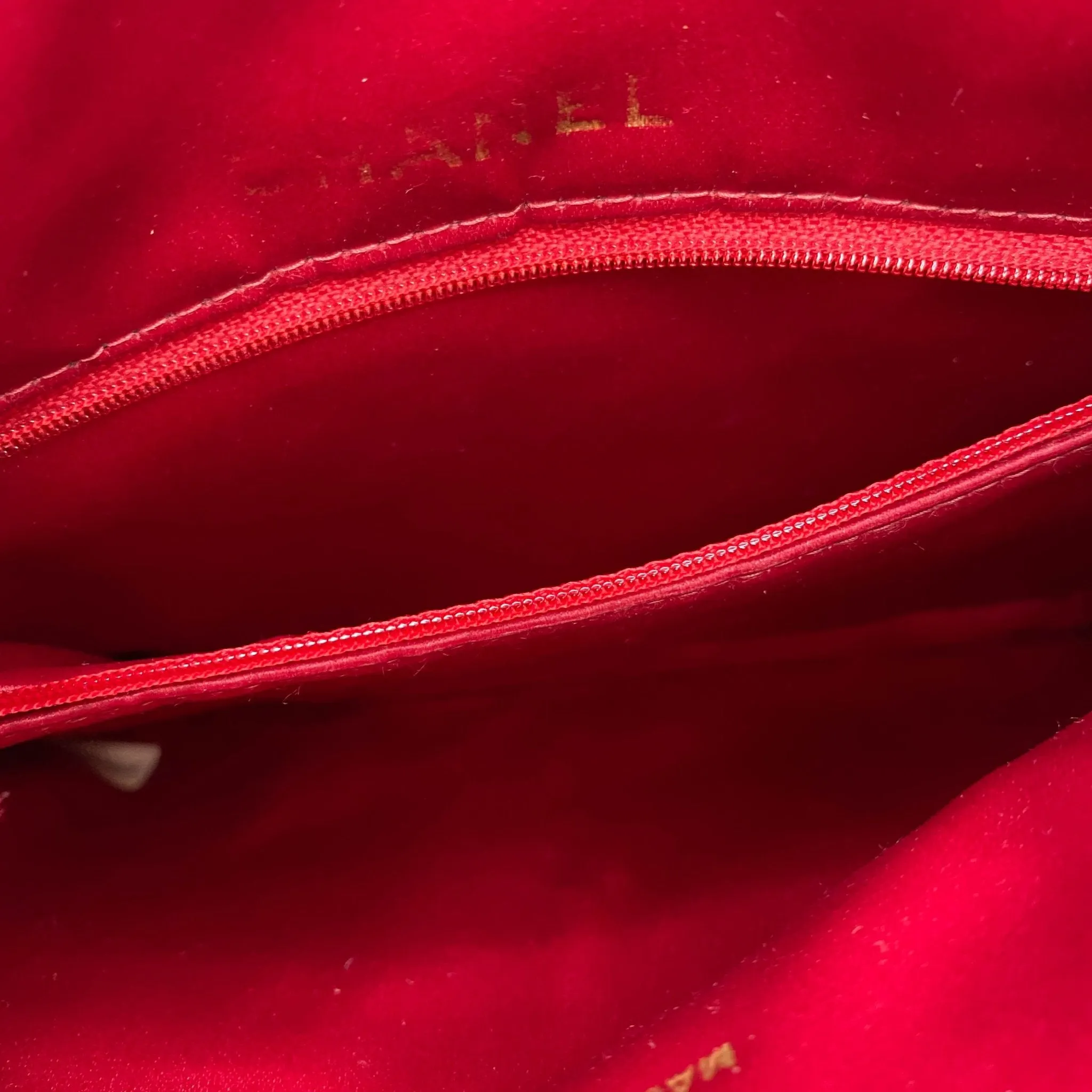 Bicolore Satin Hand Bag Coco Mark Red Gold Metal Fittings