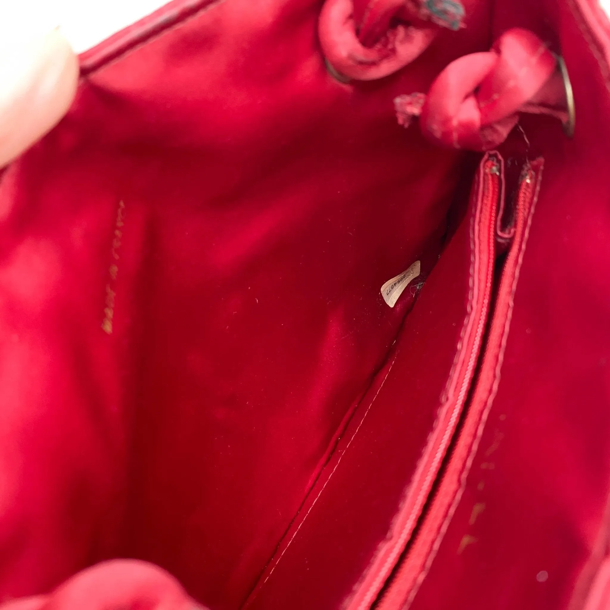 Bicolore Satin Hand Bag Coco Mark Red Gold Metal Fittings