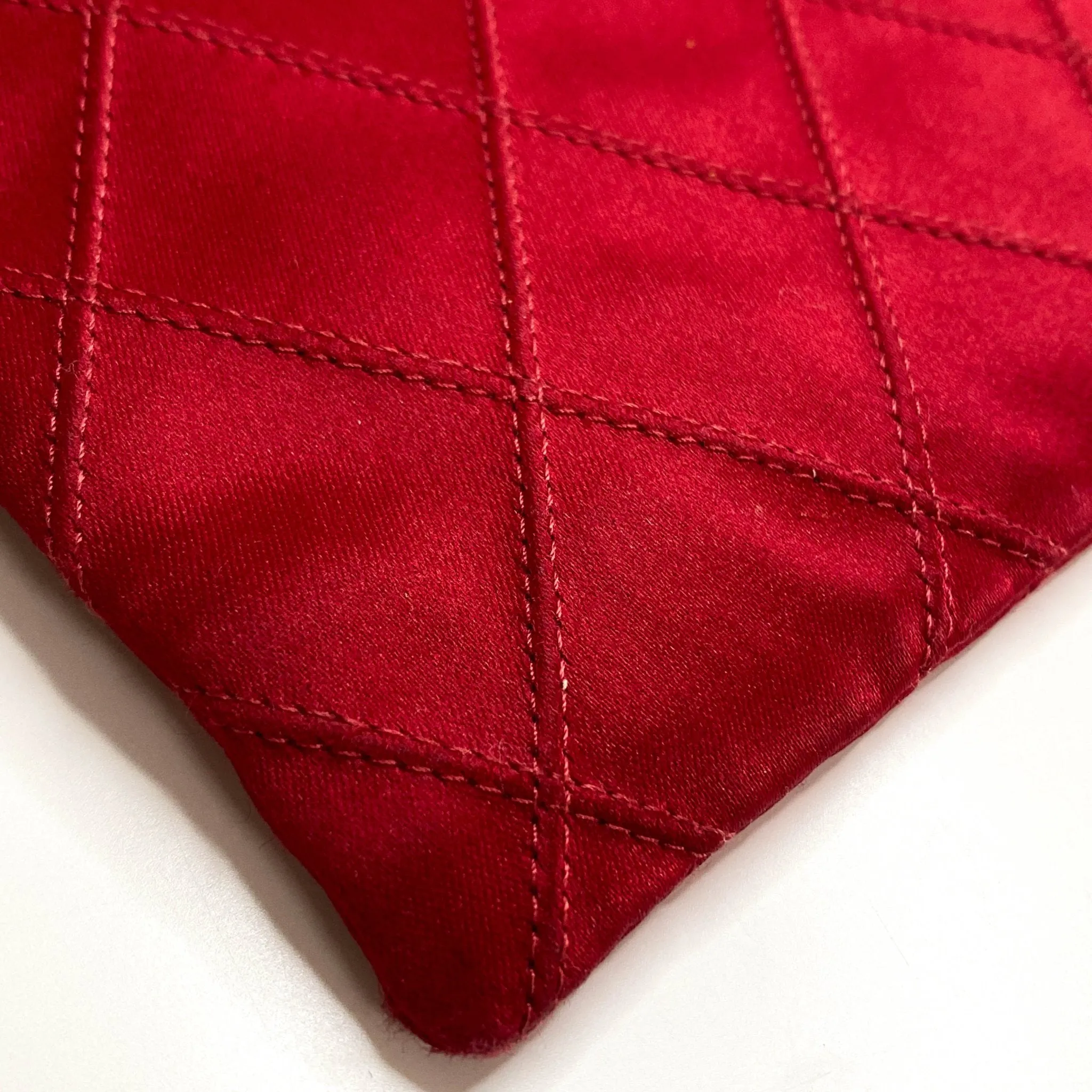 Bicolore Satin Hand Bag Coco Mark Red Gold Metal Fittings