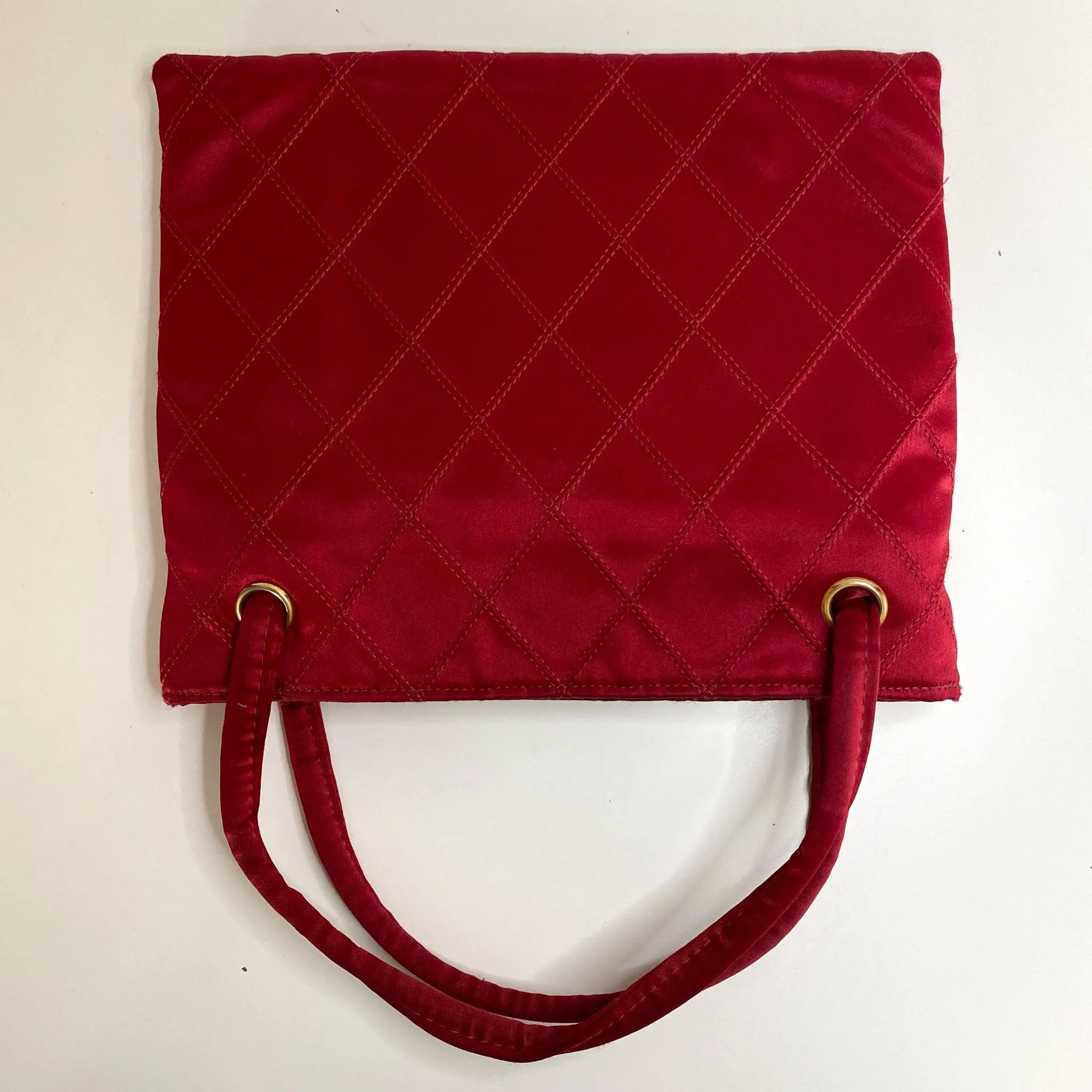 Bicolore Satin Hand Bag Coco Mark Red Gold Metal Fittings