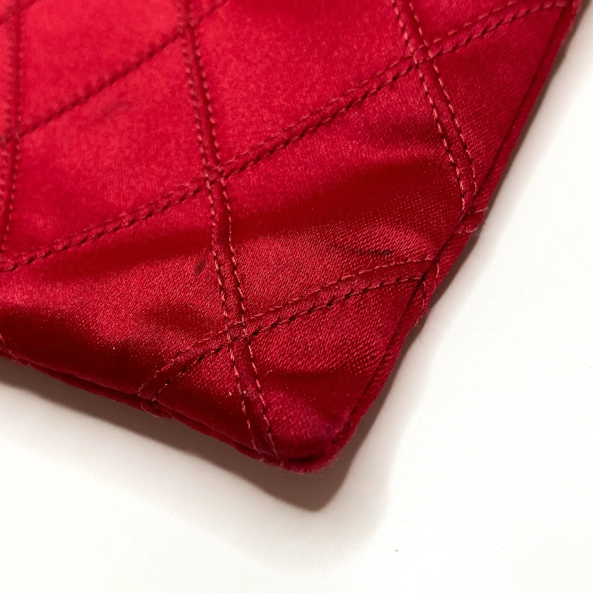 Bicolore Satin Hand Bag Coco Mark Red Gold Metal Fittings