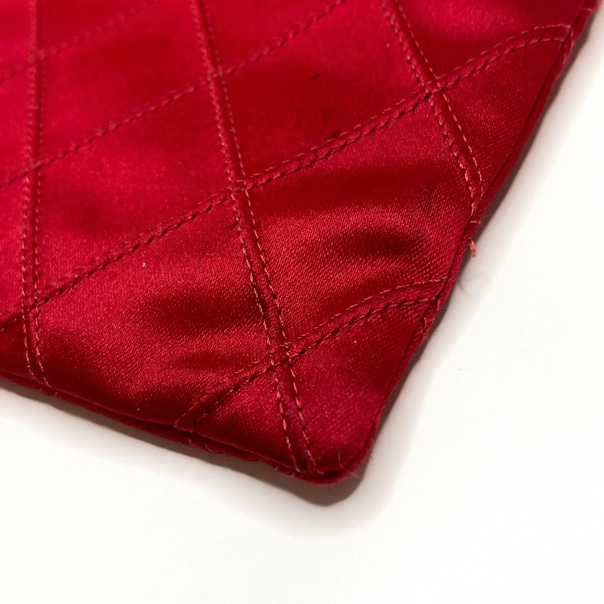 Bicolore Satin Hand Bag Coco Mark Red Gold Metal Fittings