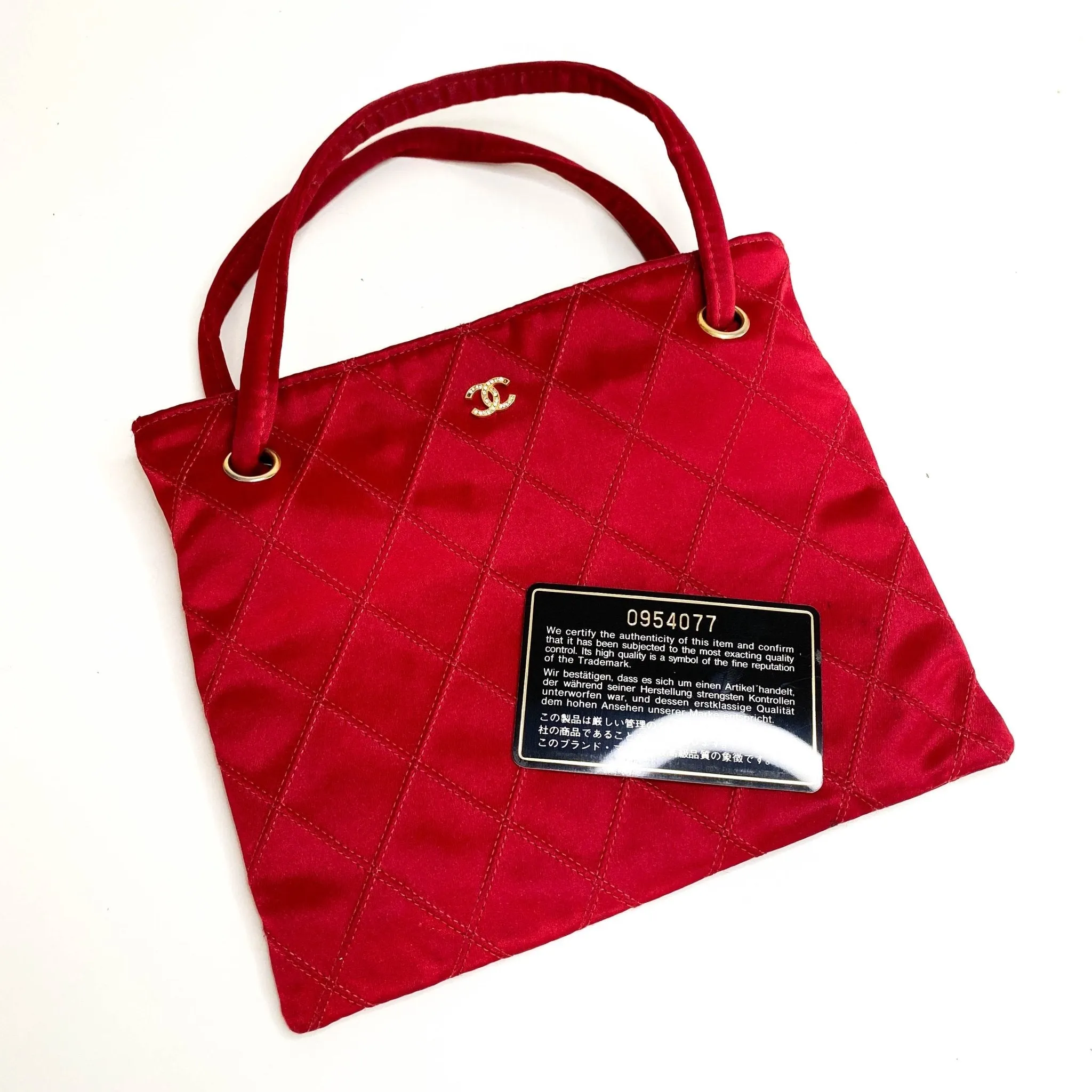 Bicolore Satin Hand Bag Coco Mark Red Gold Metal Fittings