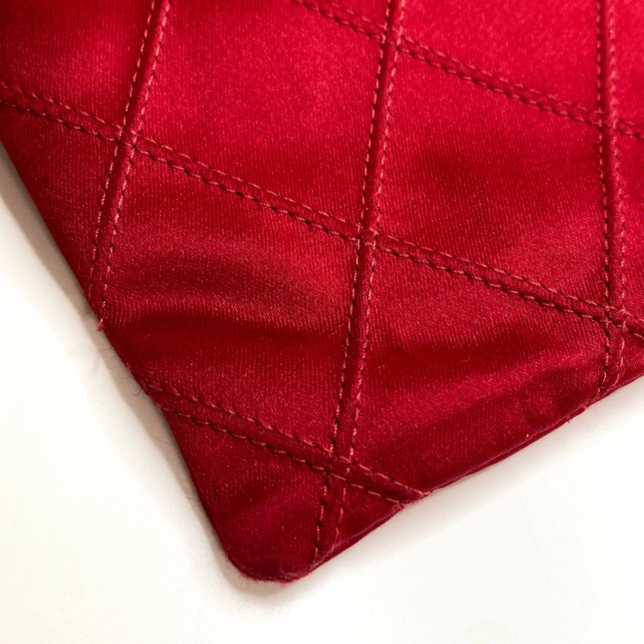Bicolore Satin Hand Bag Coco Mark Red Gold Metal Fittings