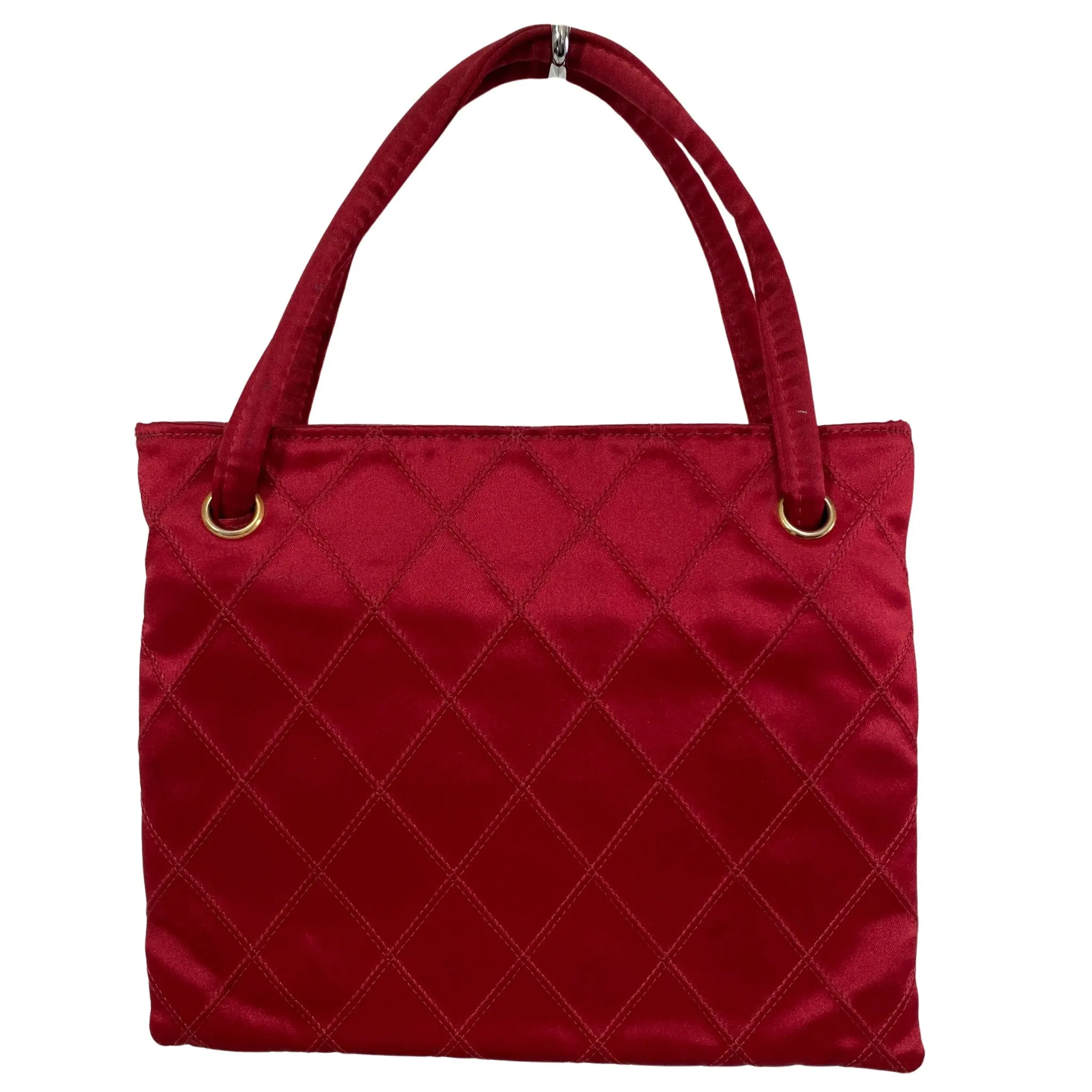Bicolore Satin Hand Bag Coco Mark Red Gold Metal Fittings