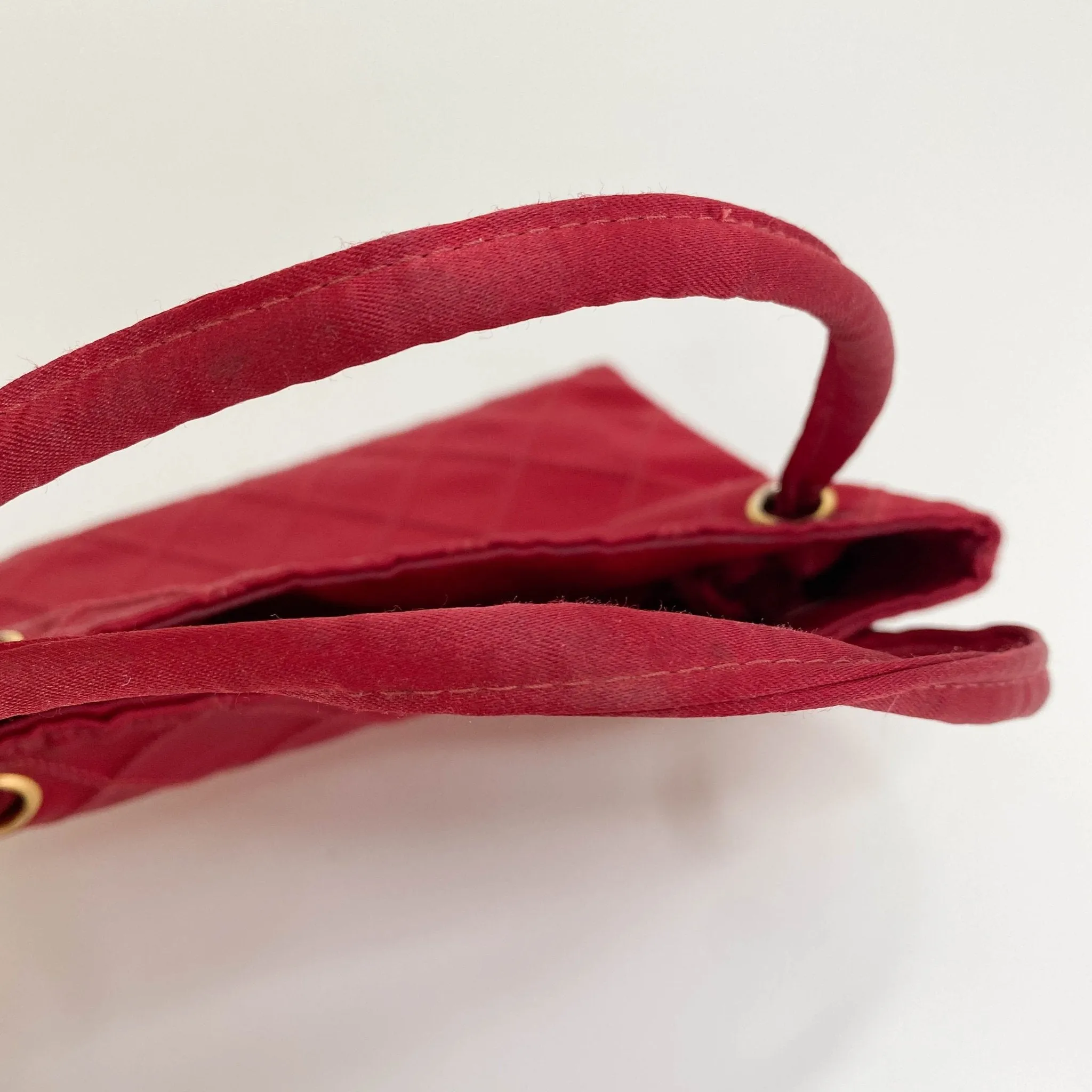 Bicolore Satin Hand Bag Coco Mark Red Gold Metal Fittings