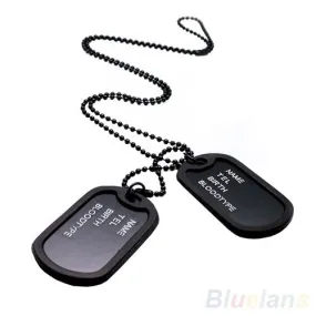 Black 2 Dog Tags Chain Mens  Pendant Necklace