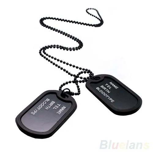 Black 2 Dog Tags Chain Mens  Pendant Necklace