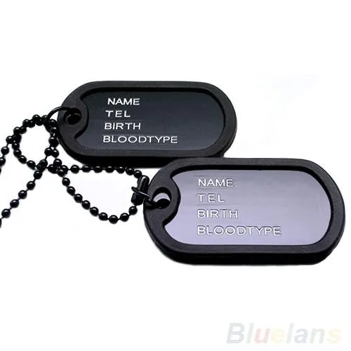 Black 2 Dog Tags Chain Mens  Pendant Necklace
