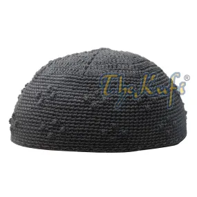 Black Hand-Crocheted Knot Design Skull Cap Kufi - Medium