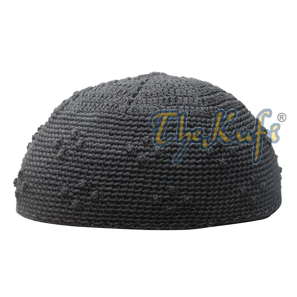 Black Hand-Crocheted Knot Design Skull Cap Kufi - Medium
