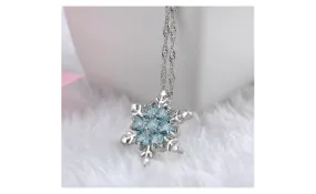 Blue Crystal Snowflake Zircon Flower Silver Pendant Necklace For Women