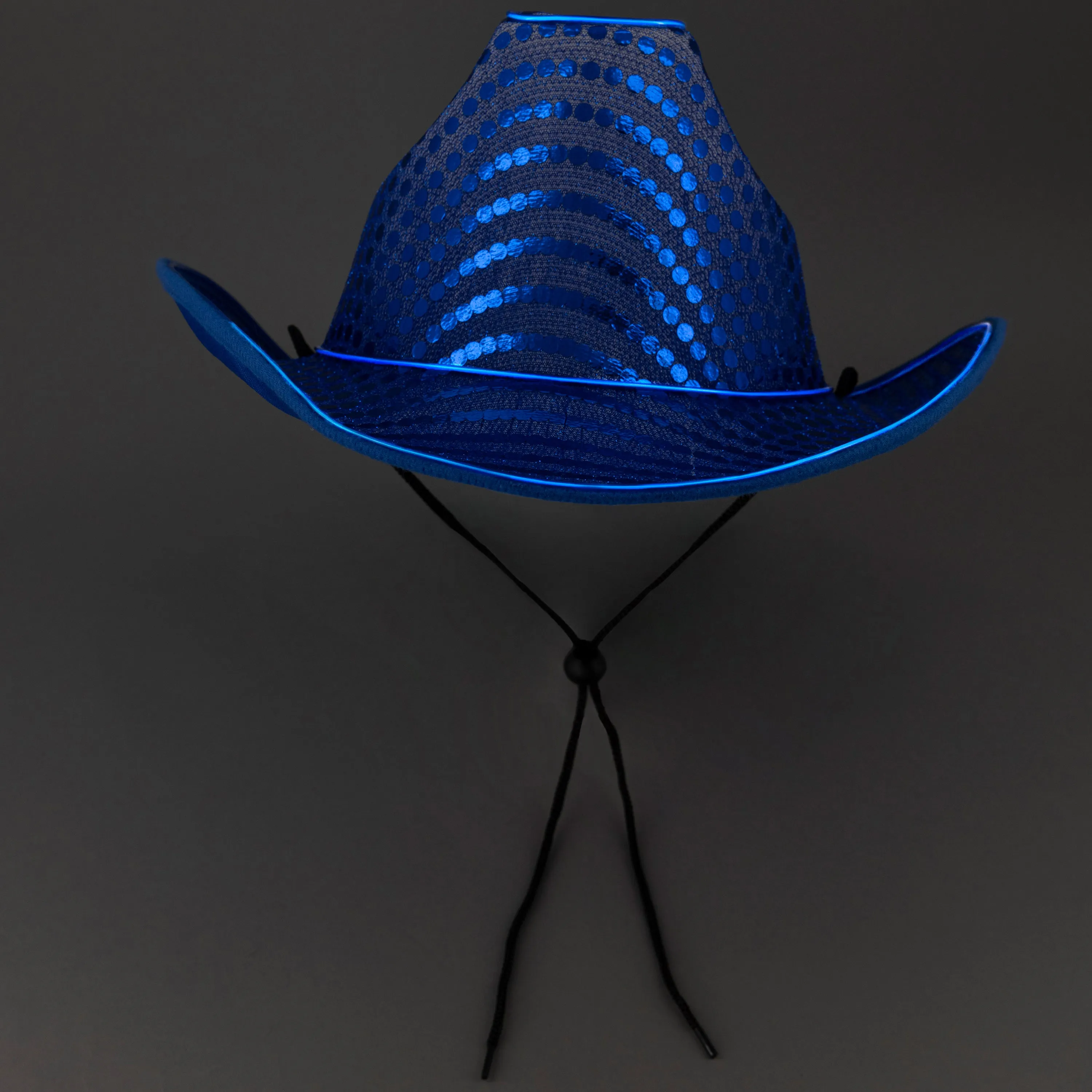 Blue LED Flashing EL Wire Sequin Cowboy Party Hat - Pack of 24 Hats