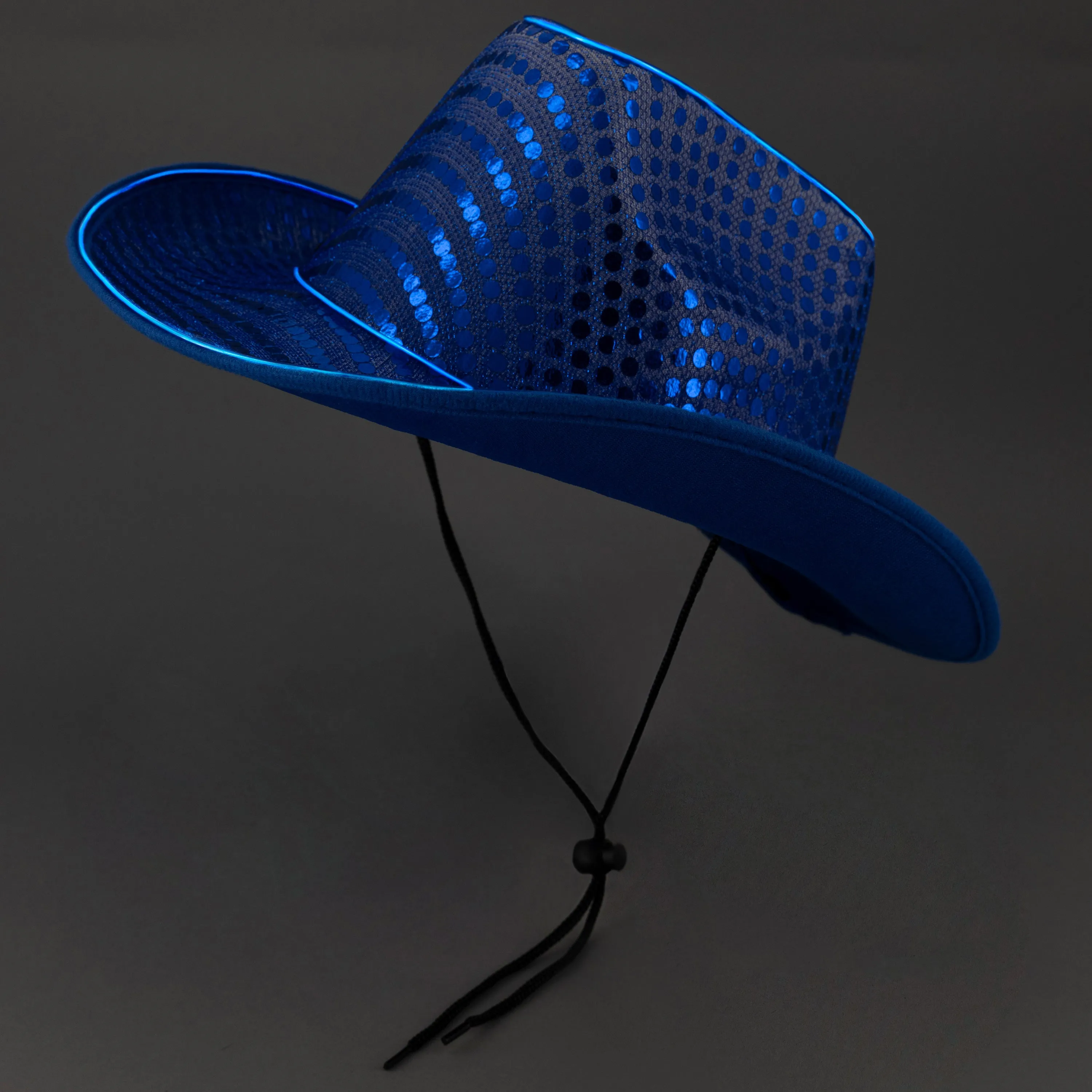 Blue LED Flashing EL Wire Sequin Cowboy Party Hat - Pack of 24 Hats
