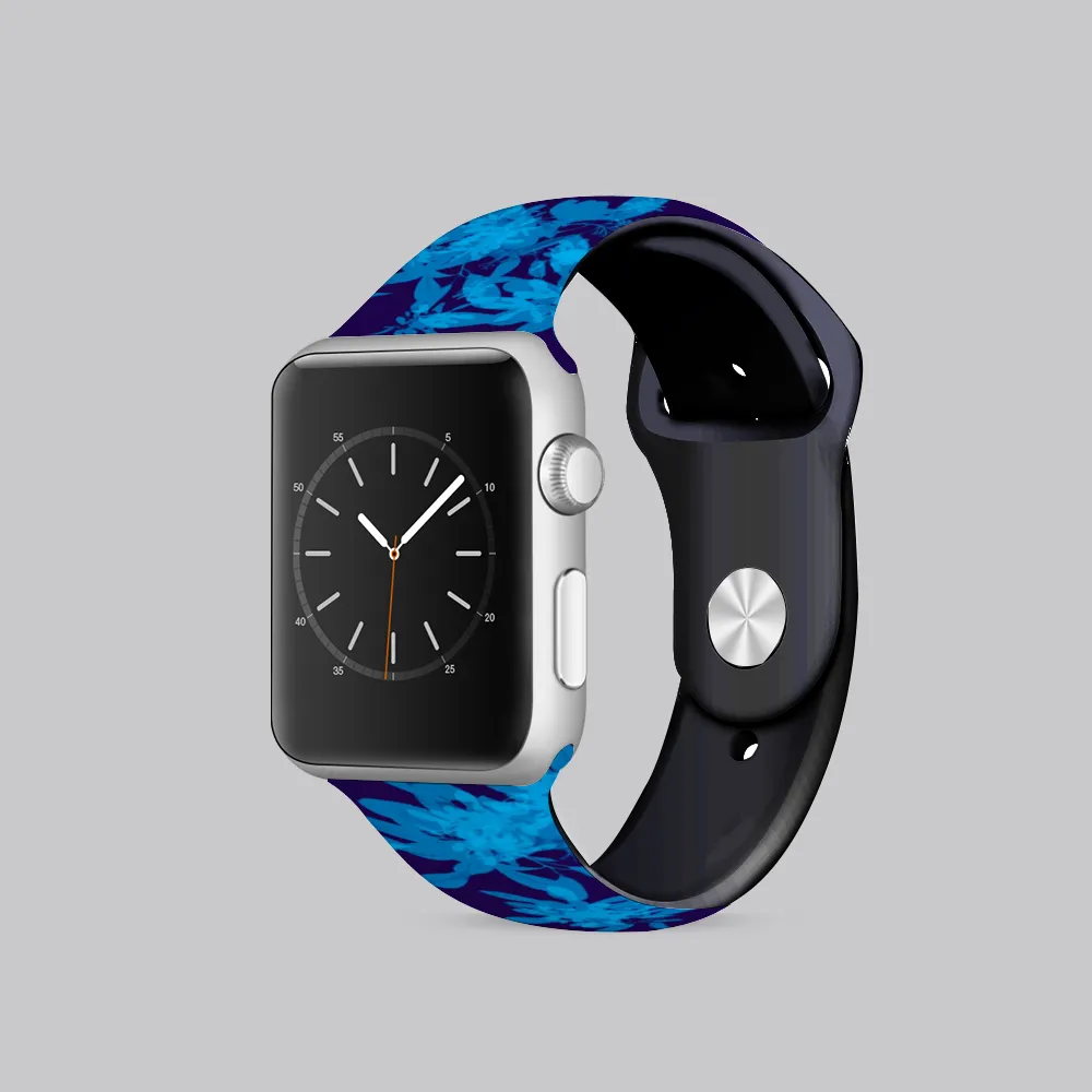 Blue on Blue Leaves Apple iWatch Replacement Strap TPU Rubber (FWS)