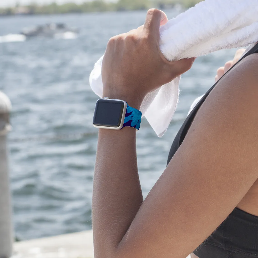 Blue on Blue Leaves Apple iWatch Replacement Strap TPU Rubber (FWS)