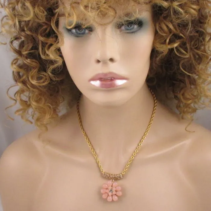 Bold Peach Flower Pendant Necklace