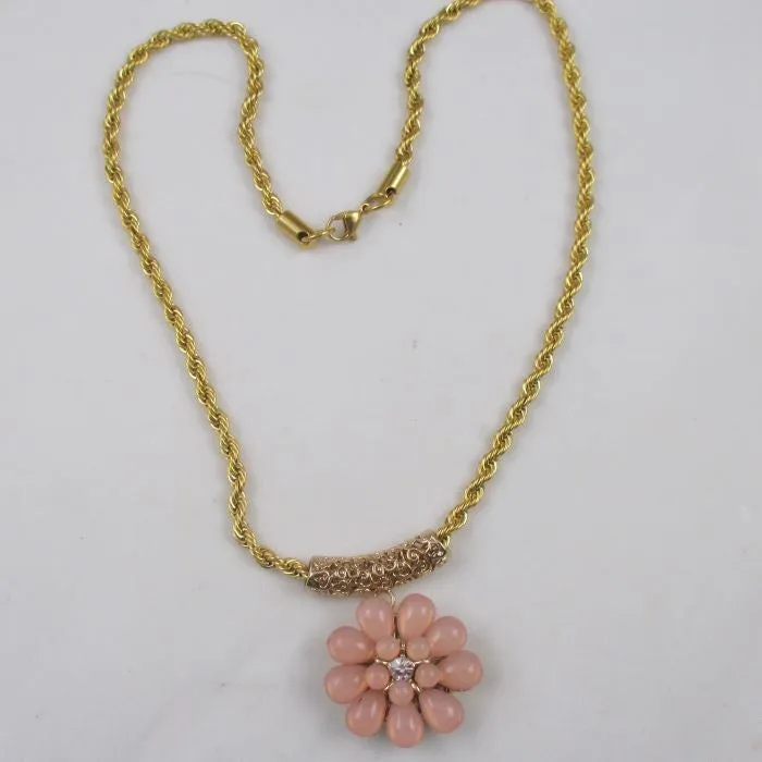 Bold Peach Flower Pendant Necklace