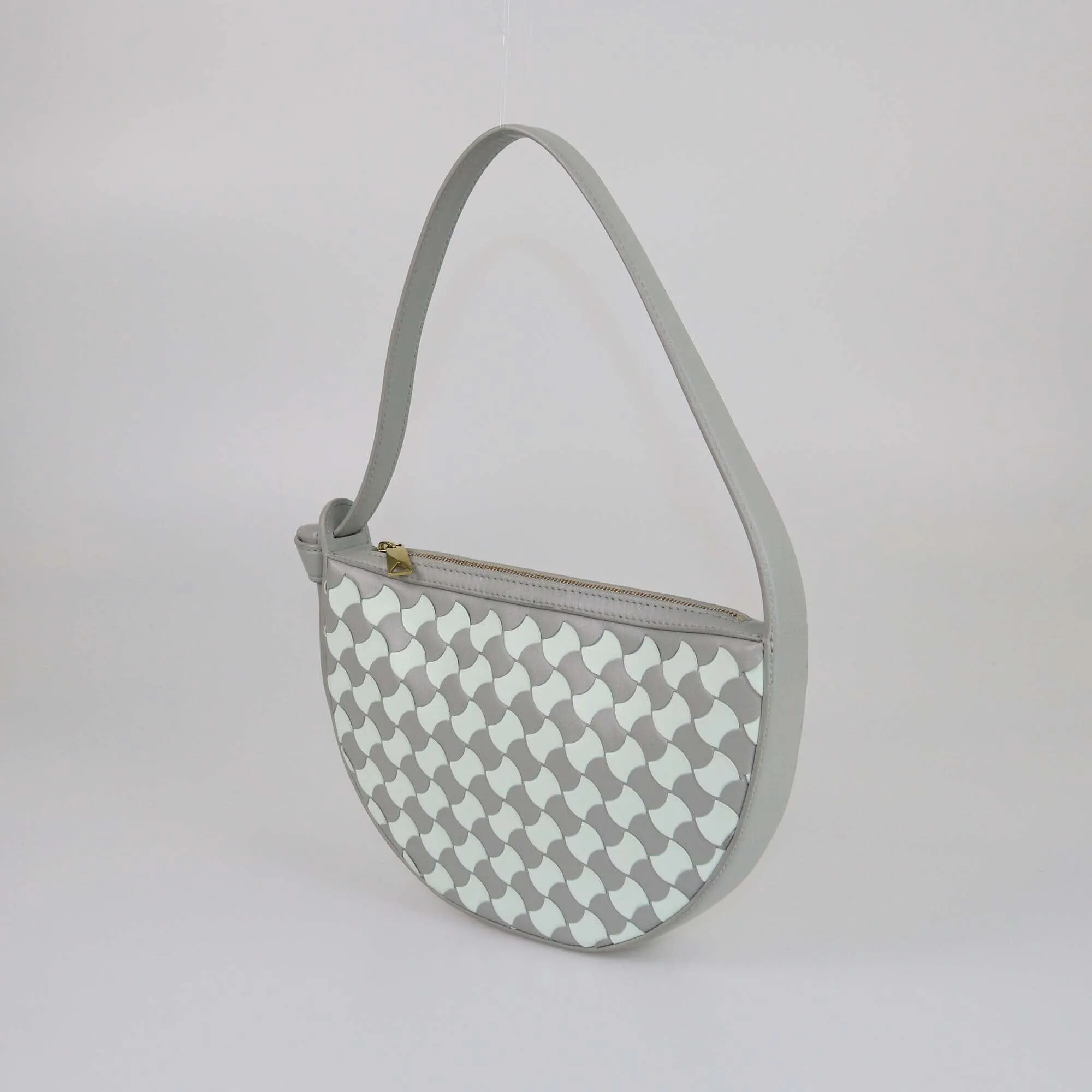 Bottega Veneta Gray/Cream Intrecciato Mini Sunrise Shoulder Bag