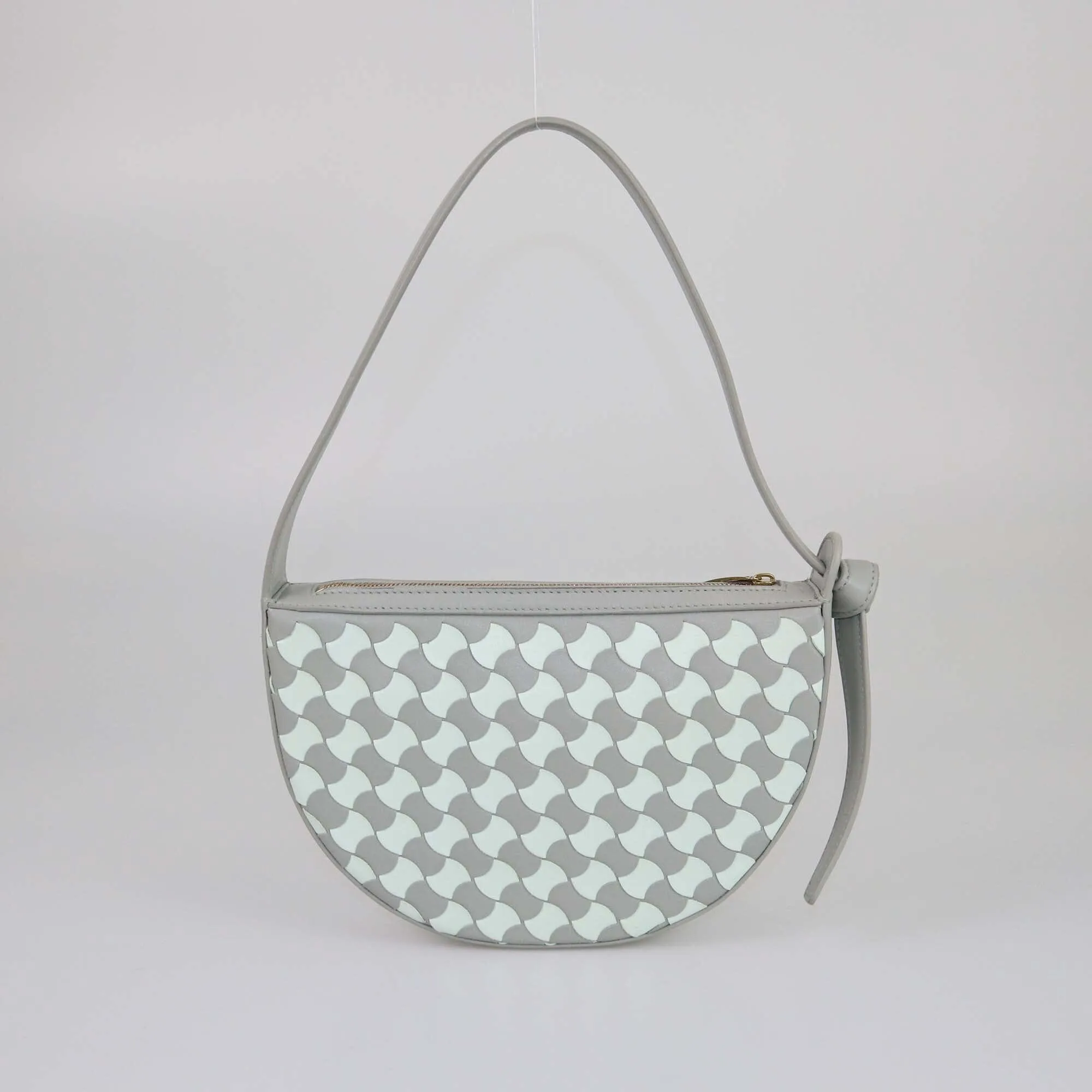 Bottega Veneta Gray/Cream Intrecciato Mini Sunrise Shoulder Bag
