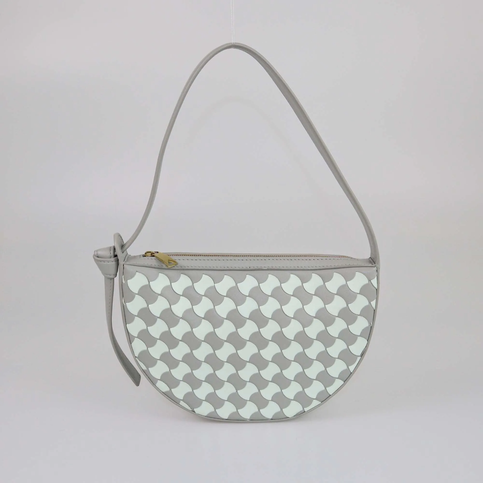 Bottega Veneta Gray/Cream Intrecciato Mini Sunrise Shoulder Bag