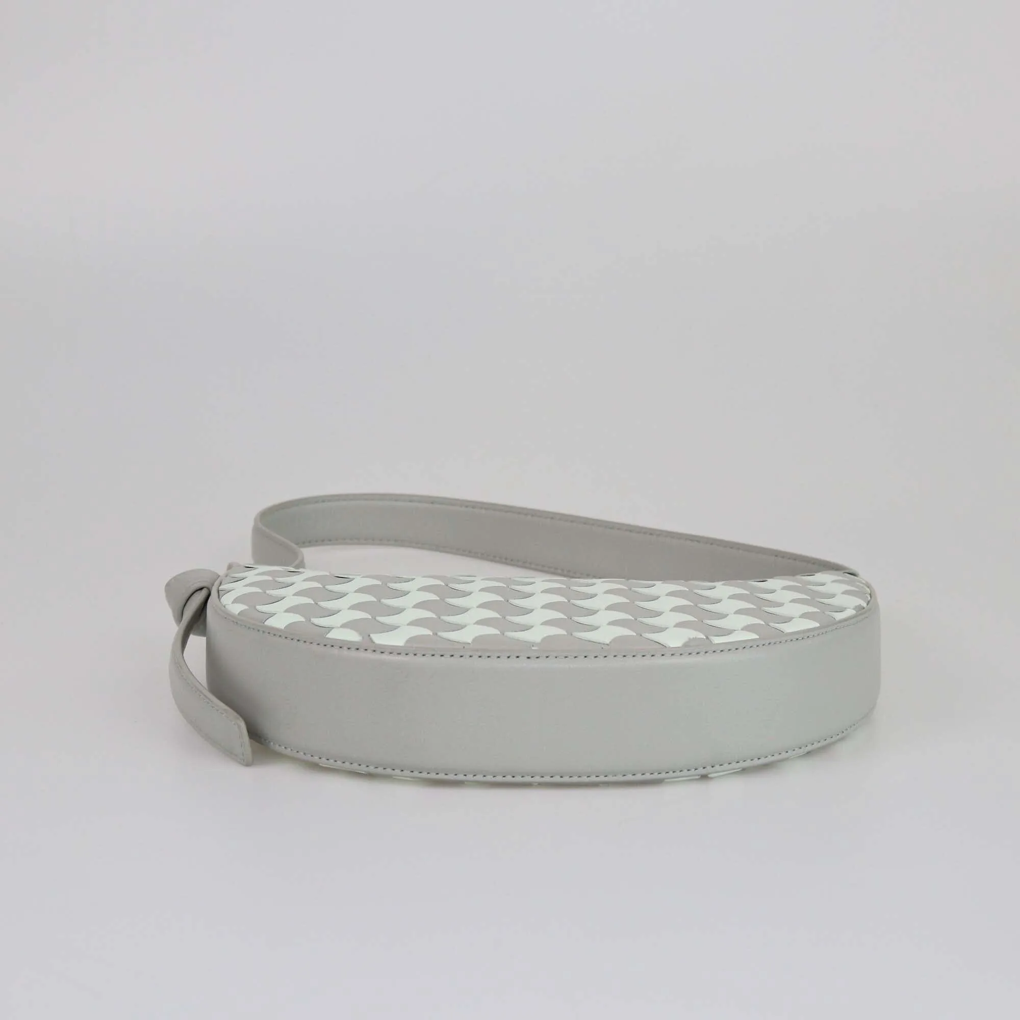 Bottega Veneta Gray/Cream Intrecciato Mini Sunrise Shoulder Bag