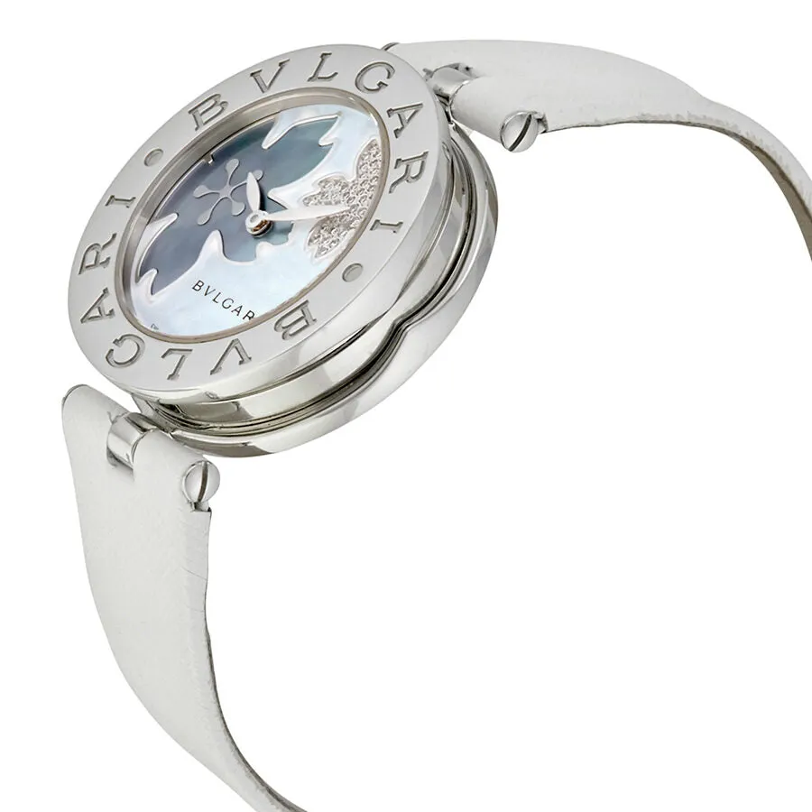 Bvlgari B.zero1 White Flower Motif Dial White Leather Strap Ladies Watch 101900