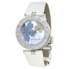 Bvlgari B.zero1 White Flower Motif Dial White Leather Strap Ladies Watch 101900