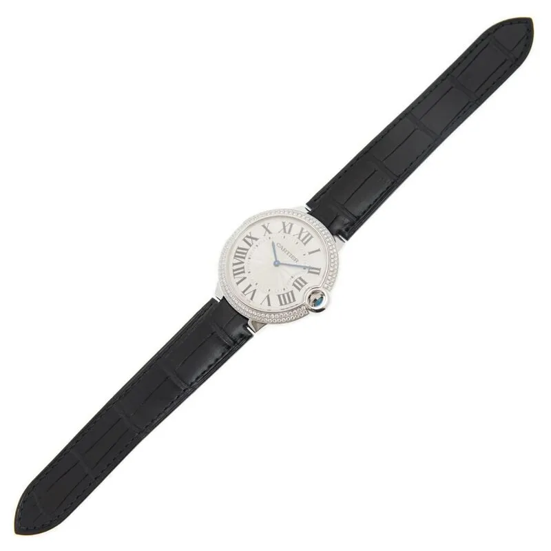 Cartier Ballon Bleu Silver Dial Alligator Leather Diamond Men's Watch WE902056