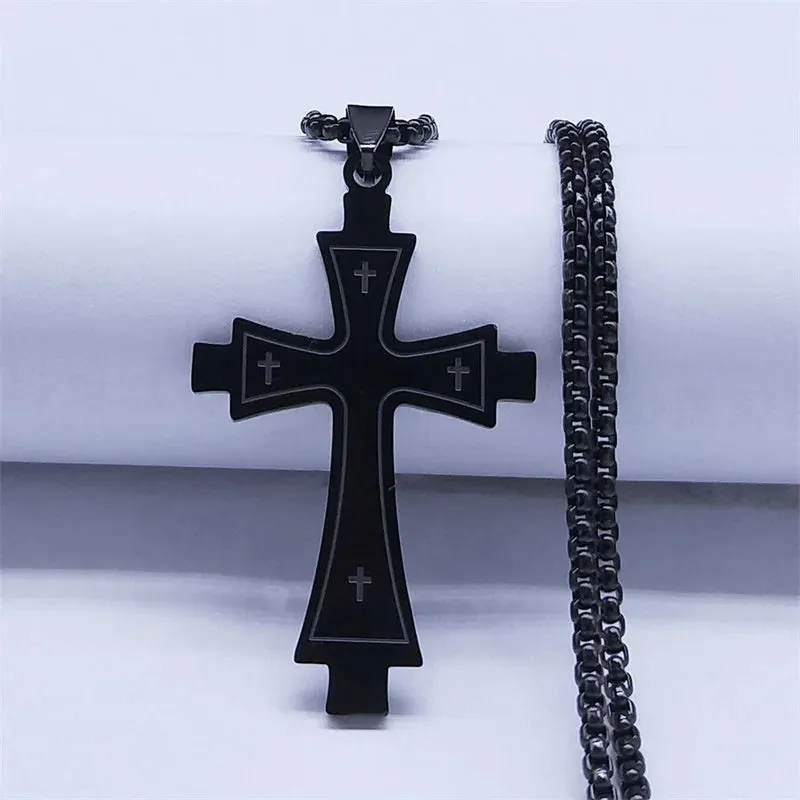 Catholicism Cross Stainless Steel Necklace Men Gold Color Chain Necklaces