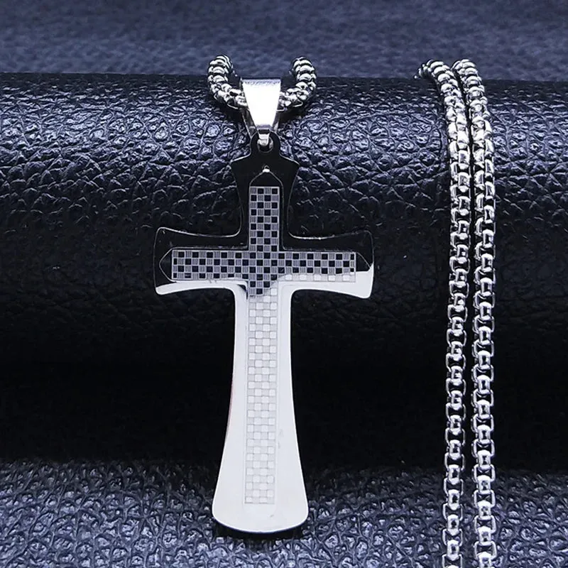 Catholicism Cross Stainless Steel Necklace Men Gold Color Chain Necklaces