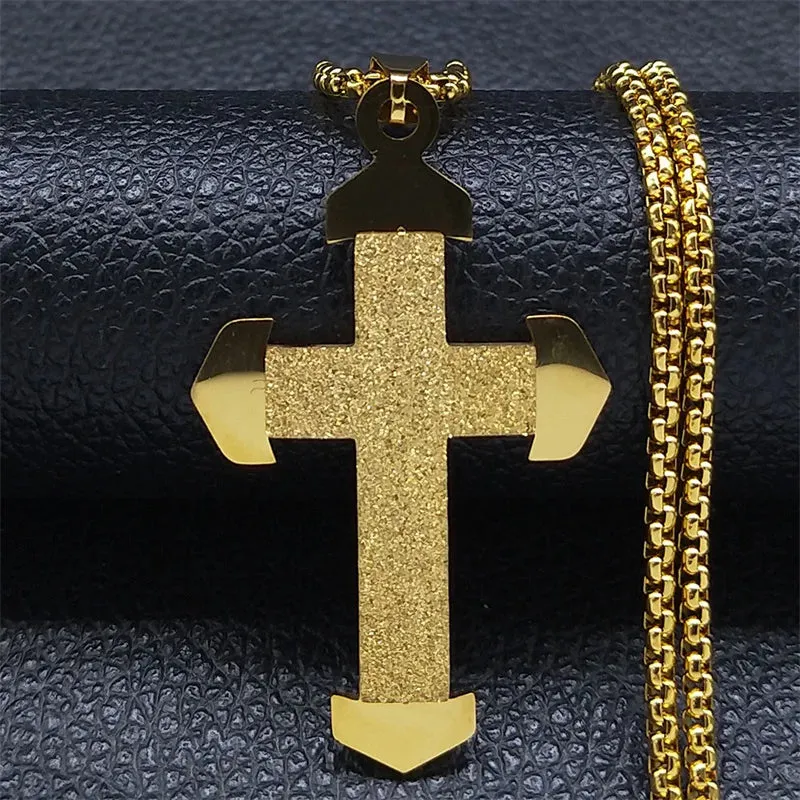 Catholicism Cross Stainless Steel Necklace Men Gold Color Chain Necklaces