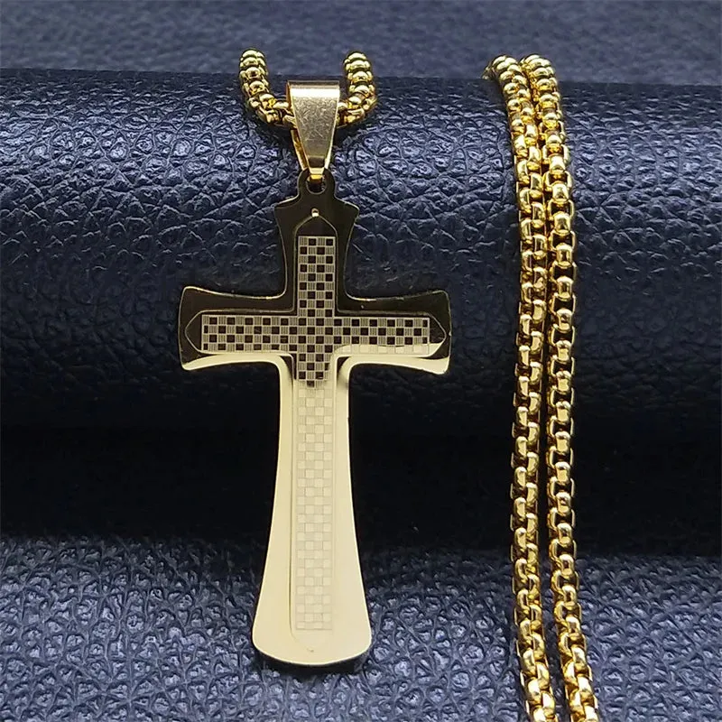 Catholicism Cross Stainless Steel Necklace Men Gold Color Chain Necklaces