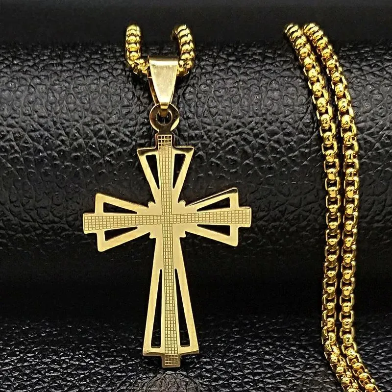 Catholicism Cross Stainless Steel Necklace Men Gold Color Chain Necklaces